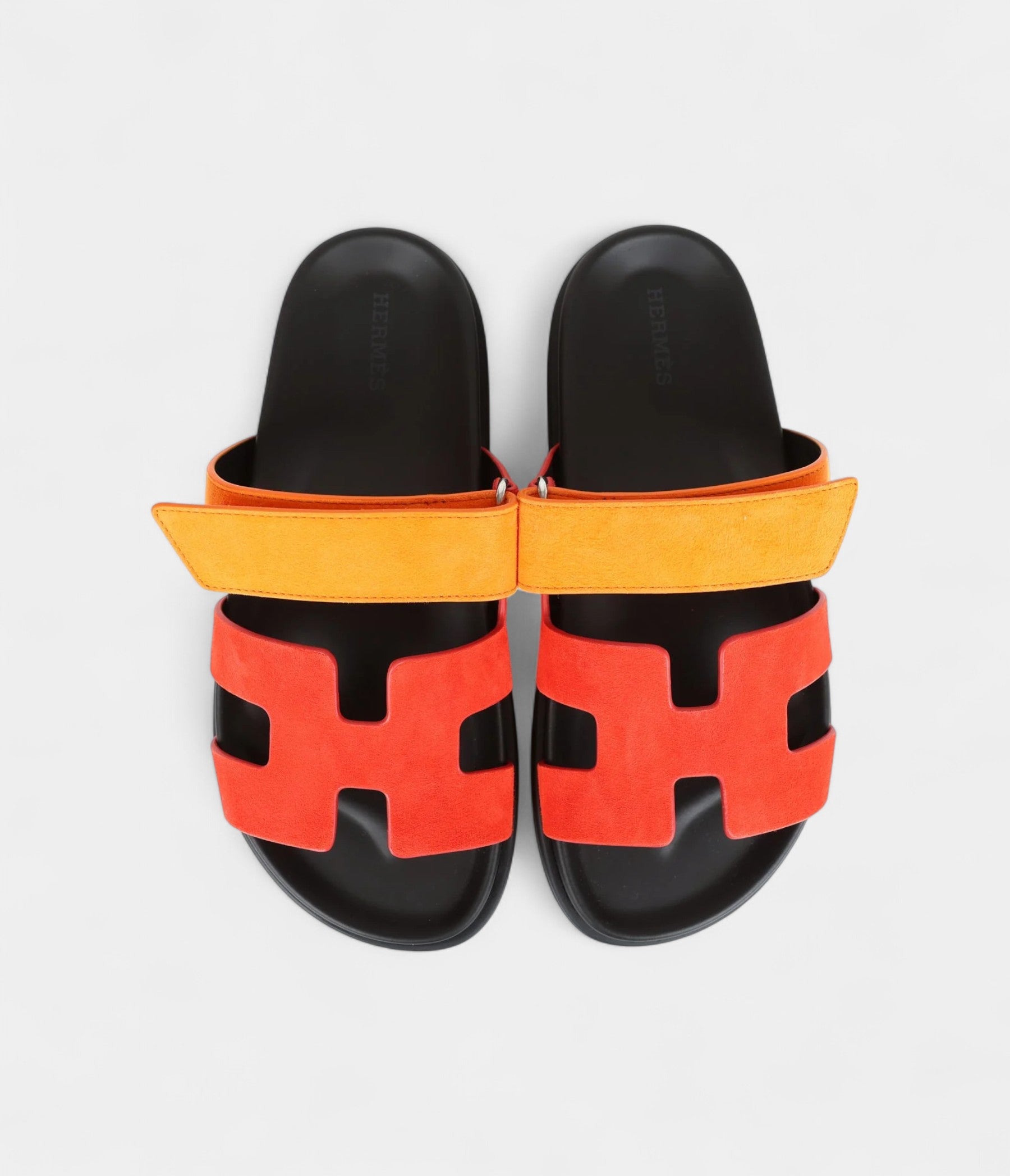 Hermès Chypre Techno Sandal Sunset & Rouge Ecarlate Suede Palladium Hardware 37.5 EU