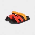 Hermès Chypre Techno Sandal Sunset & Rouge Ecarlate Suede Palladium Hardware 37.5 EU