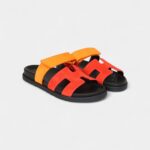 Hermès Chypre Techno Sandal Sunset & Rouge Ecarlate Suede Palladium Hardware 37.5 EU