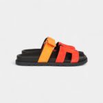 Hermès Chypre Techno Sandal Sunset & Rouge Ecarlate Suede Palladium Hardware 37.5 EU