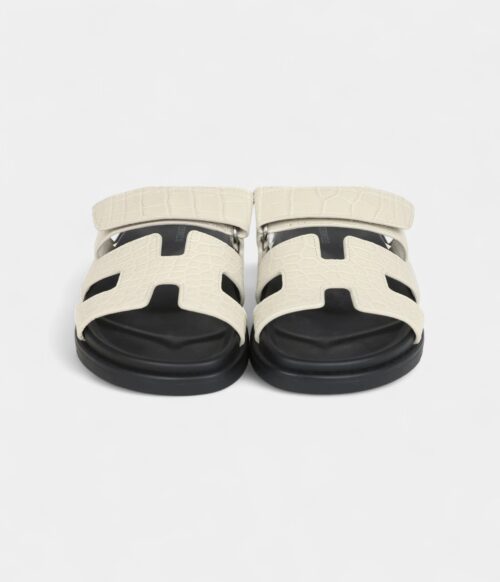Hermès Chypre Techno Sandals Beige Glaise Matte Alligator Palladium Hardware 37 EU
