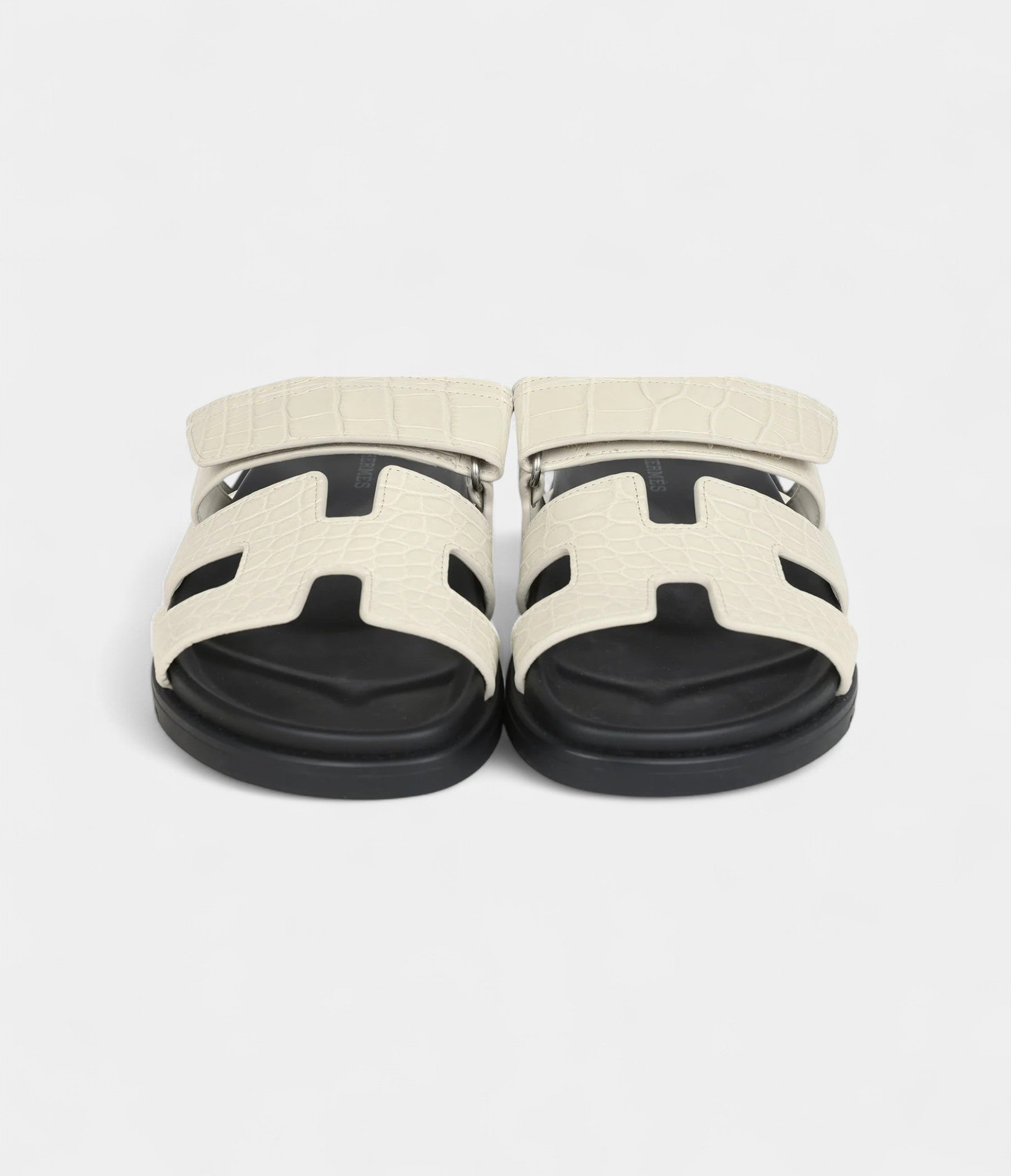Hermès Chypre Techno Sandals Beige Glaise Matte Alligator Palladium Hardware 37 EU