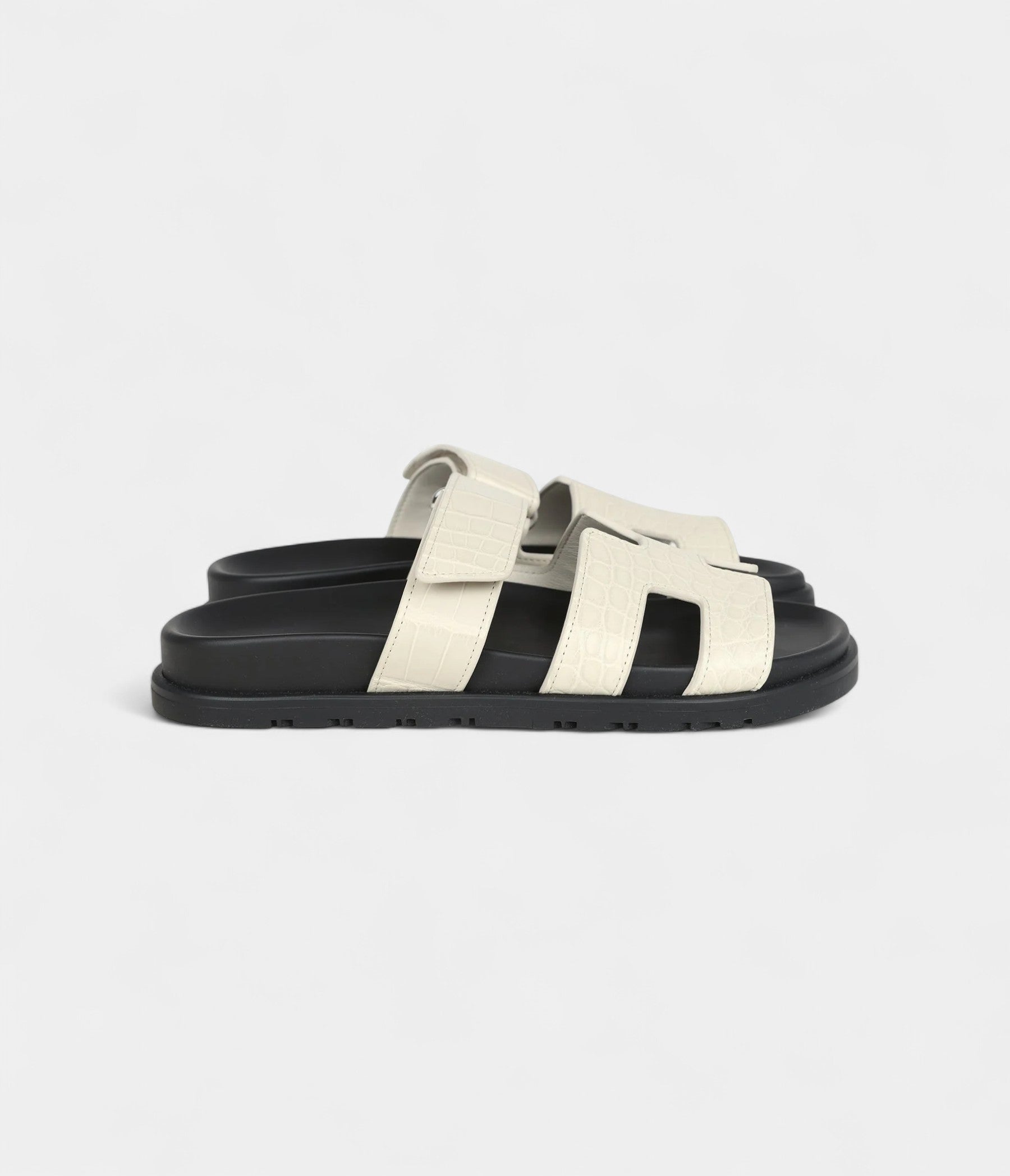Hermès Chypre Techno Sandals Beige Glaise Matte Alligator Palladium Hardware 37 EU