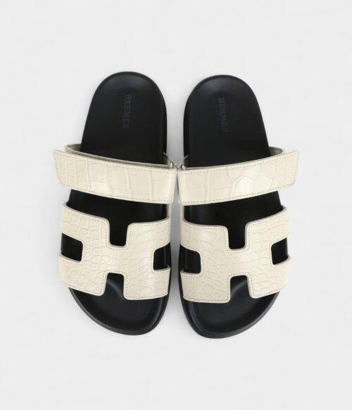 Hermès Chypre Techno Sandals Beige Glaise Matte Alligator Palladium Hardware 37 EU