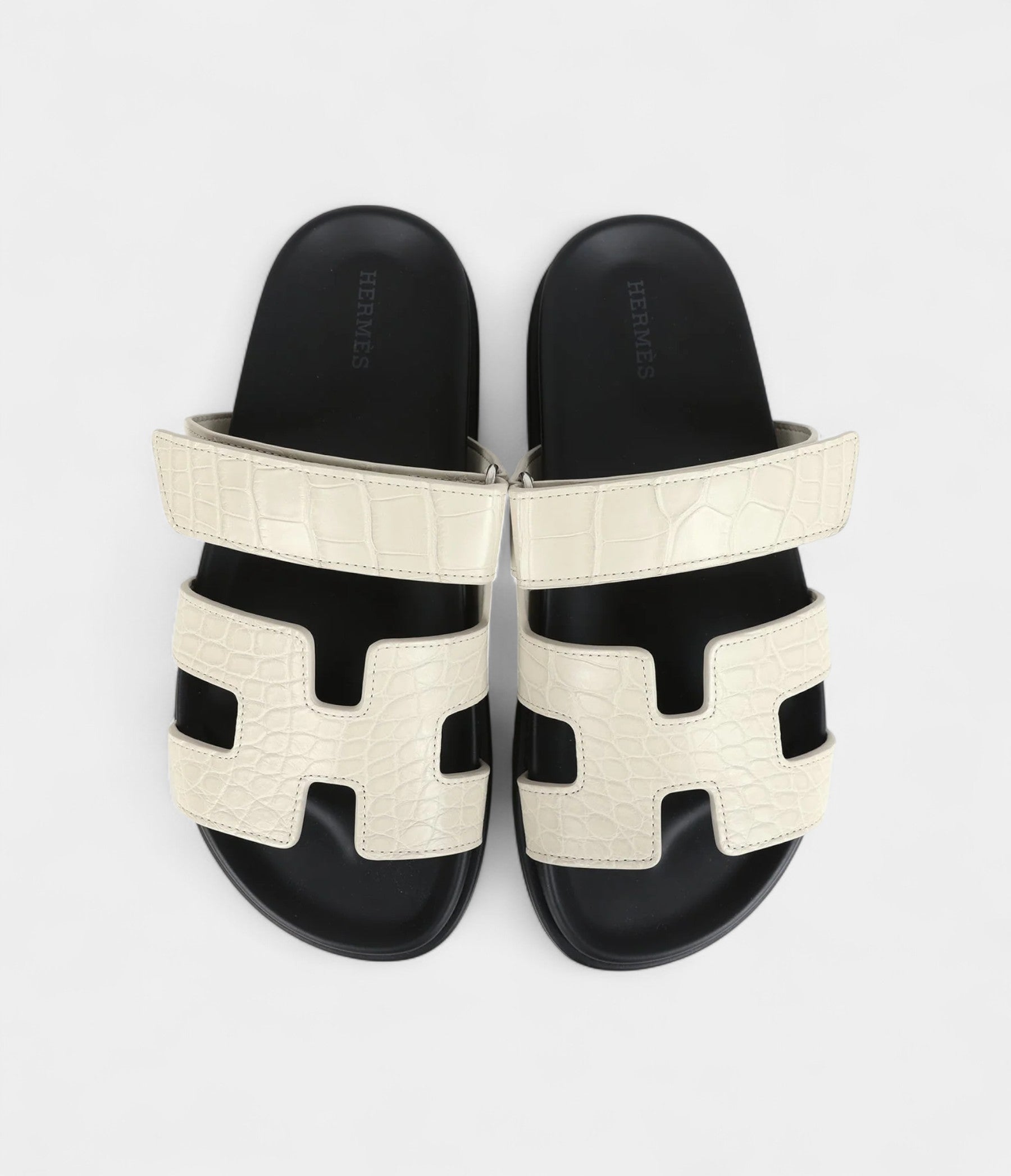 Hermès Chypre Techno Sandals Beige Glaise Matte Alligator Palladium Hardware 37 EU