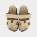 Hermès Chypre Techno Sandals Beige Lin Suede Palladium Hardware 35 EU