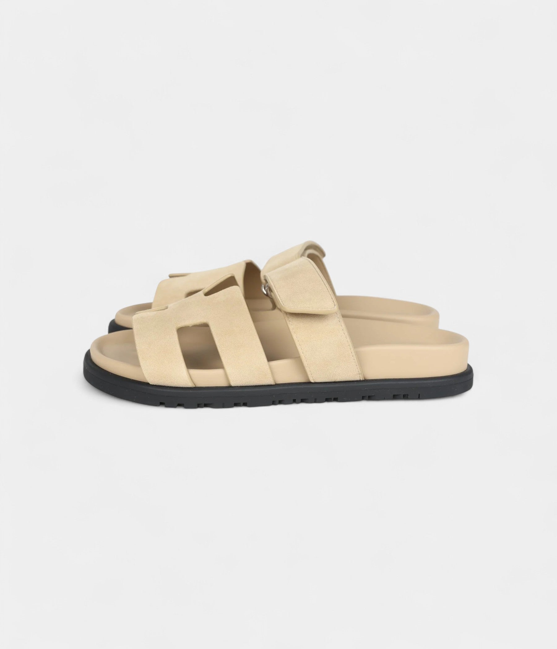 Hermès Chypre Techno Sandals Beige Lin Suede Palladium Hardware 35 EU