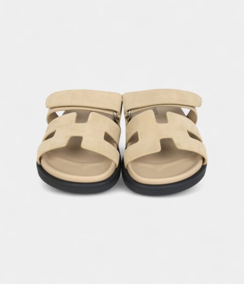Hermès Chypre Techno Sandals Beige Lin Suede Palladium Hardware 35 EU