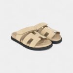 Hermès Chypre Techno Sandals Beige Lin Suede Palladium Hardware 35 EU