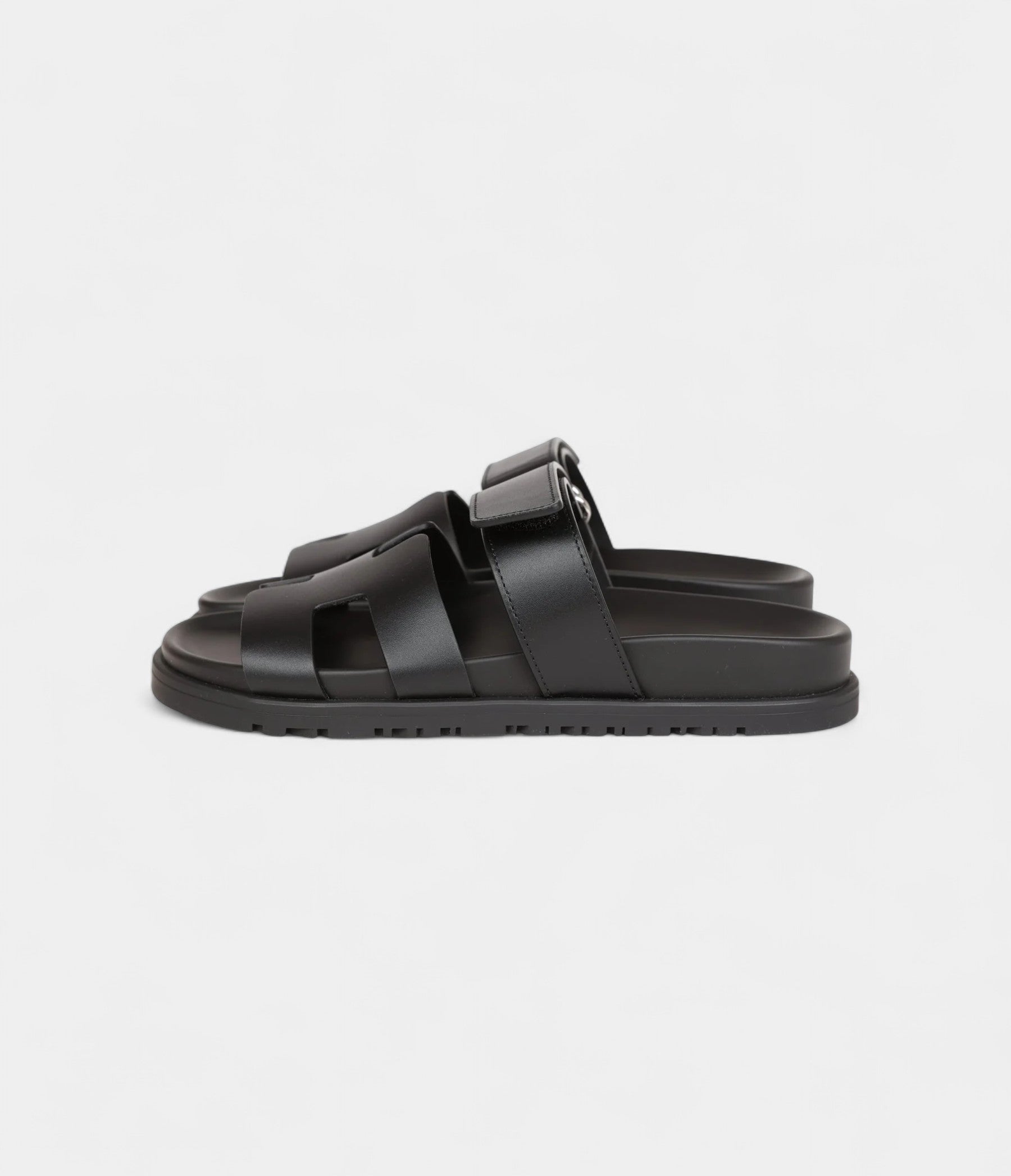 Hermès Chypre Techno Sandals Black Calfskin Palladium Hardware 35.5 EU