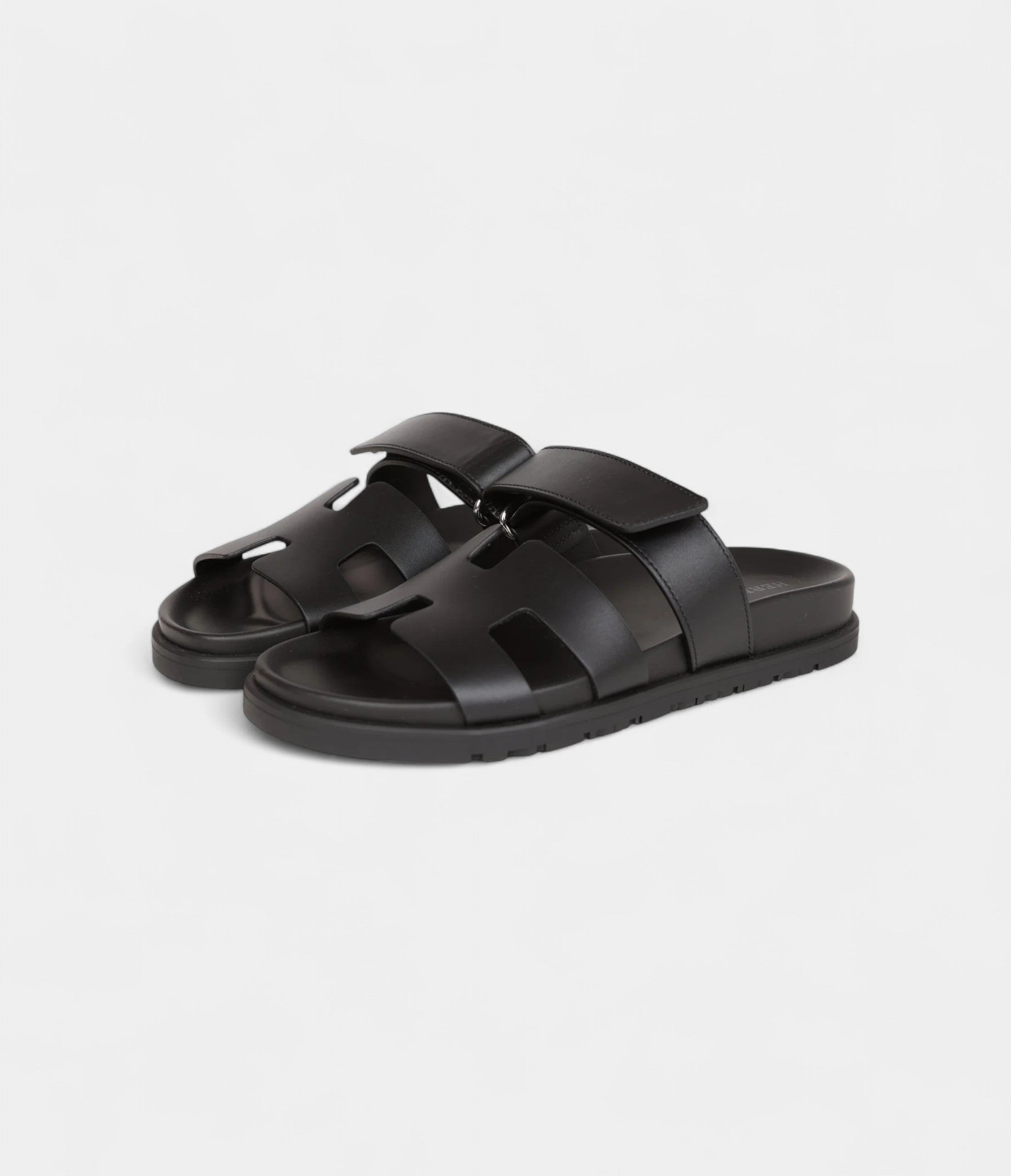 Hermès Chypre Techno Sandals Black Calfskin Palladium Hardware 35.5 EU