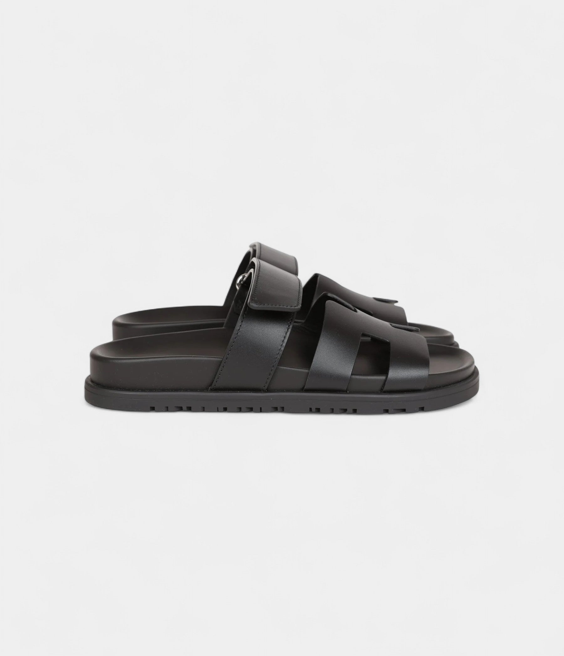 Hermès Chypre Techno Sandals Black Calfskin Palladium Hardware 35.5 EU
