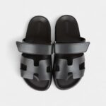Hermès Chypre Techno Sandals Black Calfskin Palladium Hardware 35.5 EU