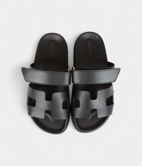 Hermès Chypre Techno Sandals Black Calfskin Palladium Hardware 35.5 EU