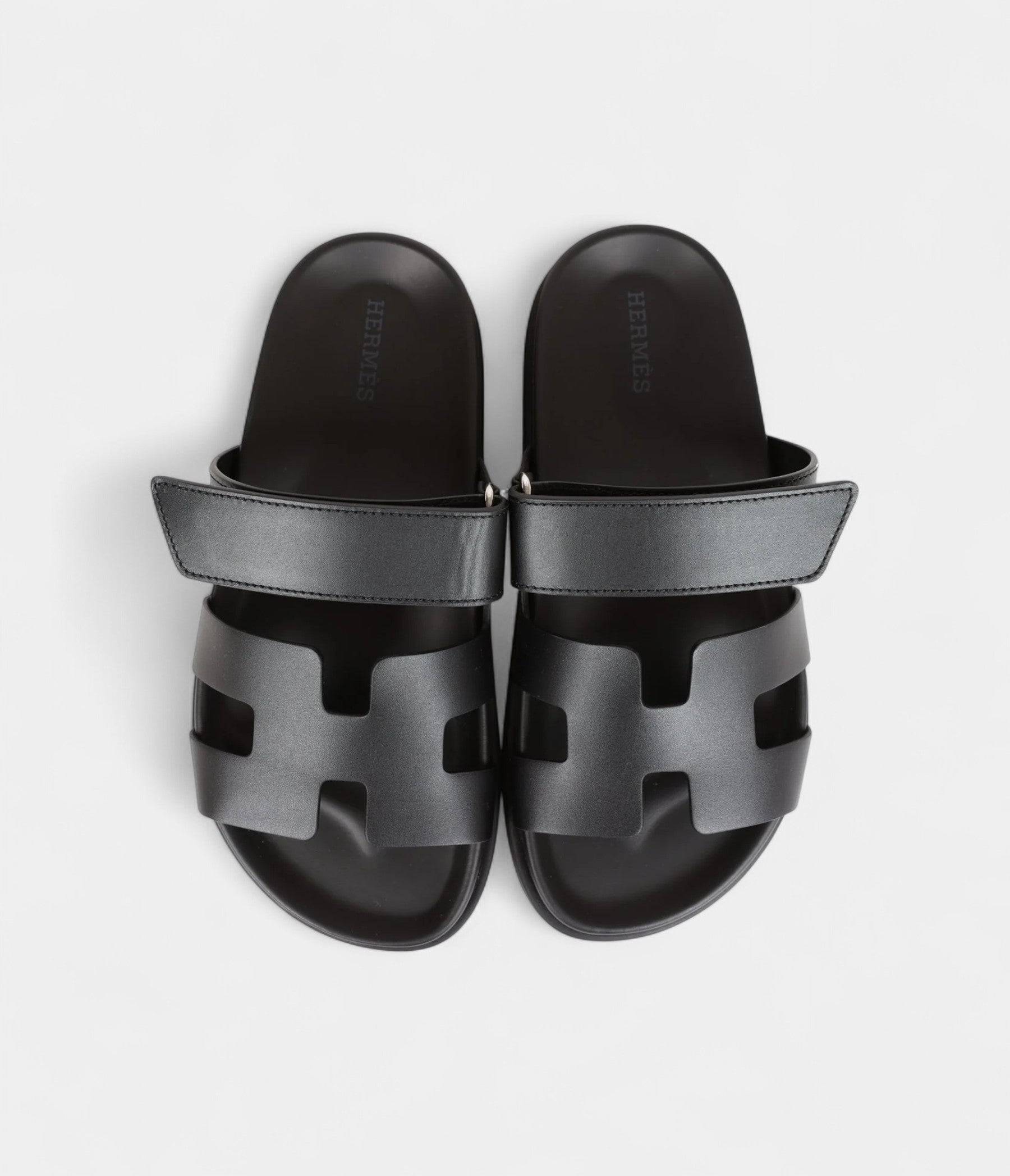 Hermès Chypre Techno Sandals Black Calfskin Palladium Hardware 35.5 EU