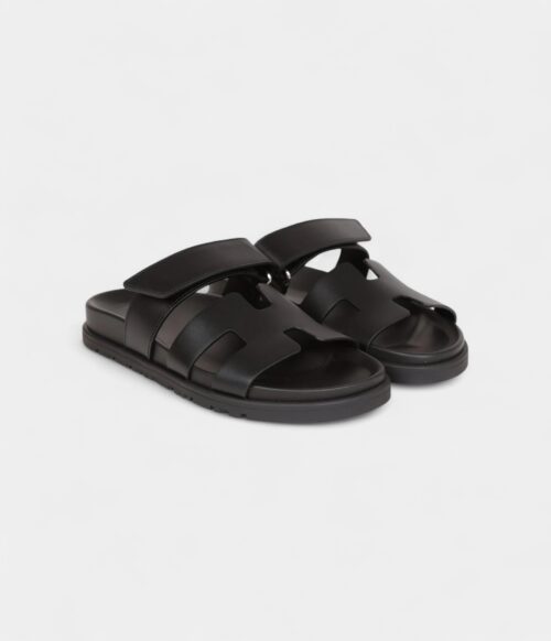 Hermès Chypre Techno Sandals Black Calfskin Palladium Hardware 35.5 EU