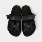Hermès Chypre Techno Sandals Black Calfskin Palladium Hardware 35 EU