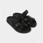 Hermès Chypre Techno Sandals Black Calfskin Palladium Hardware 35 EU