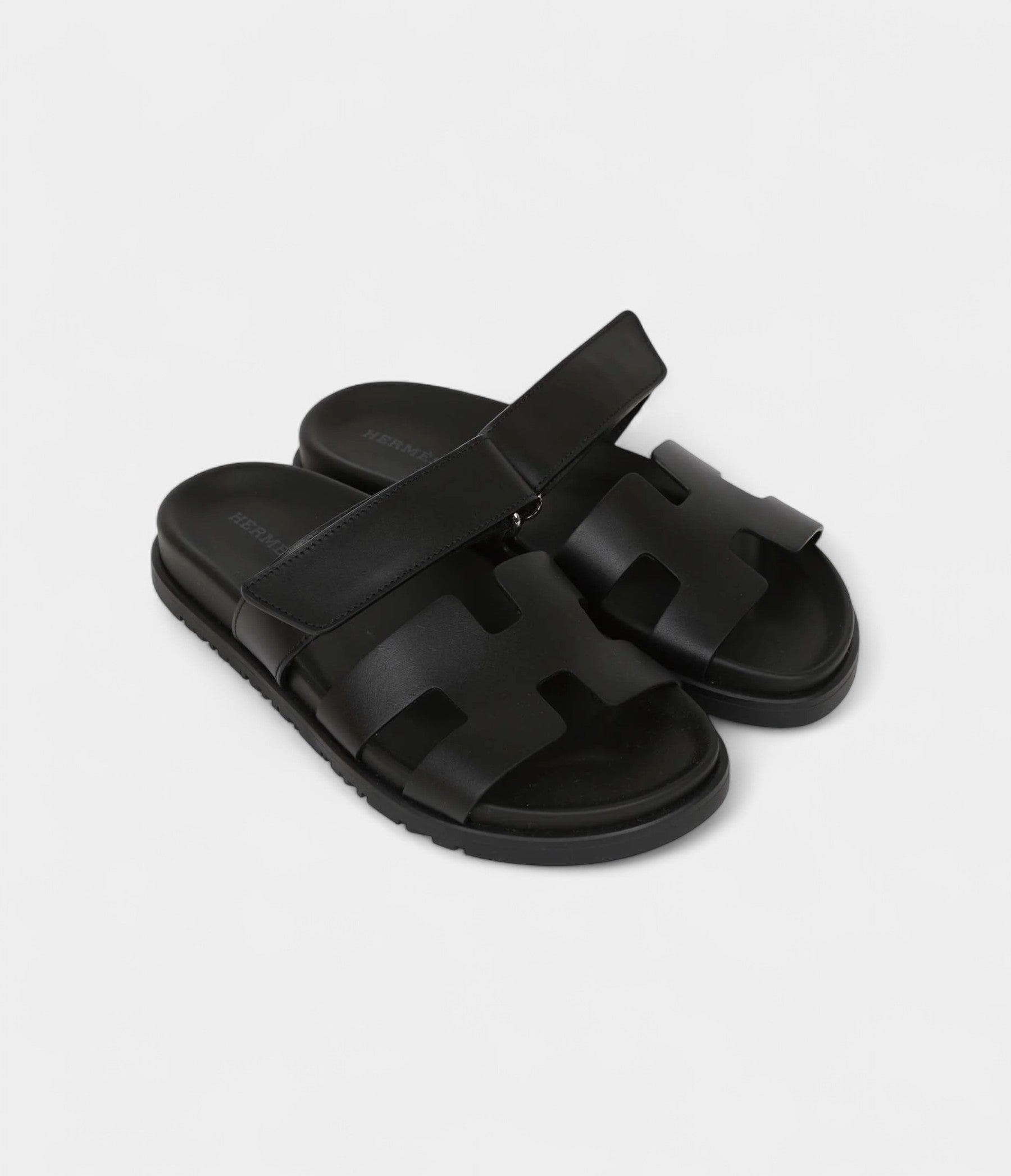 Hermès Chypre Techno Sandals Black Calfskin Palladium Hardware 35 EU