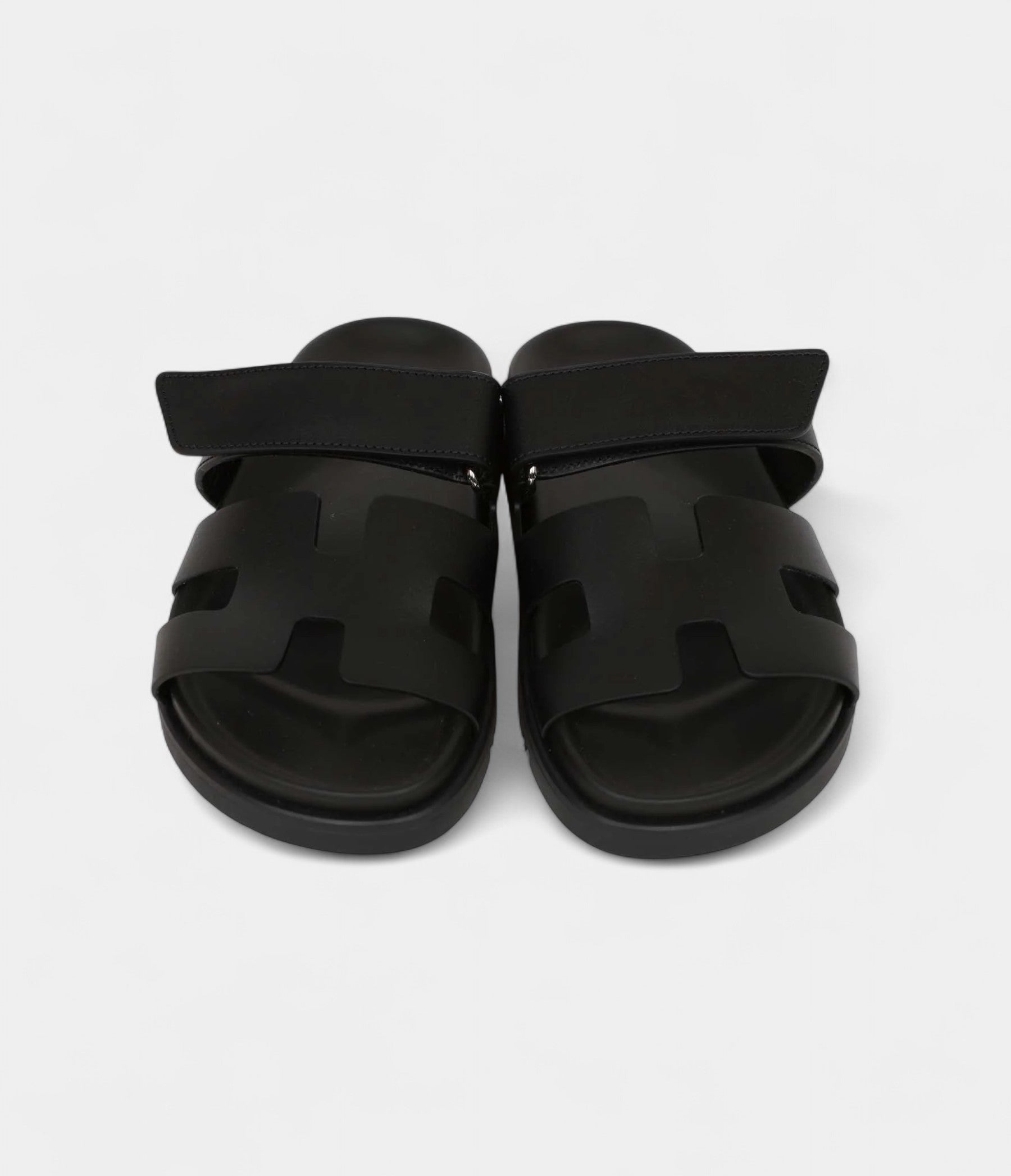 Hermès Chypre Techno Sandals Black Calfskin Palladium Hardware 35 EU