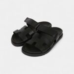 Hermès Chypre Techno Sandals Black Calfskin Palladium Hardware 35 EU