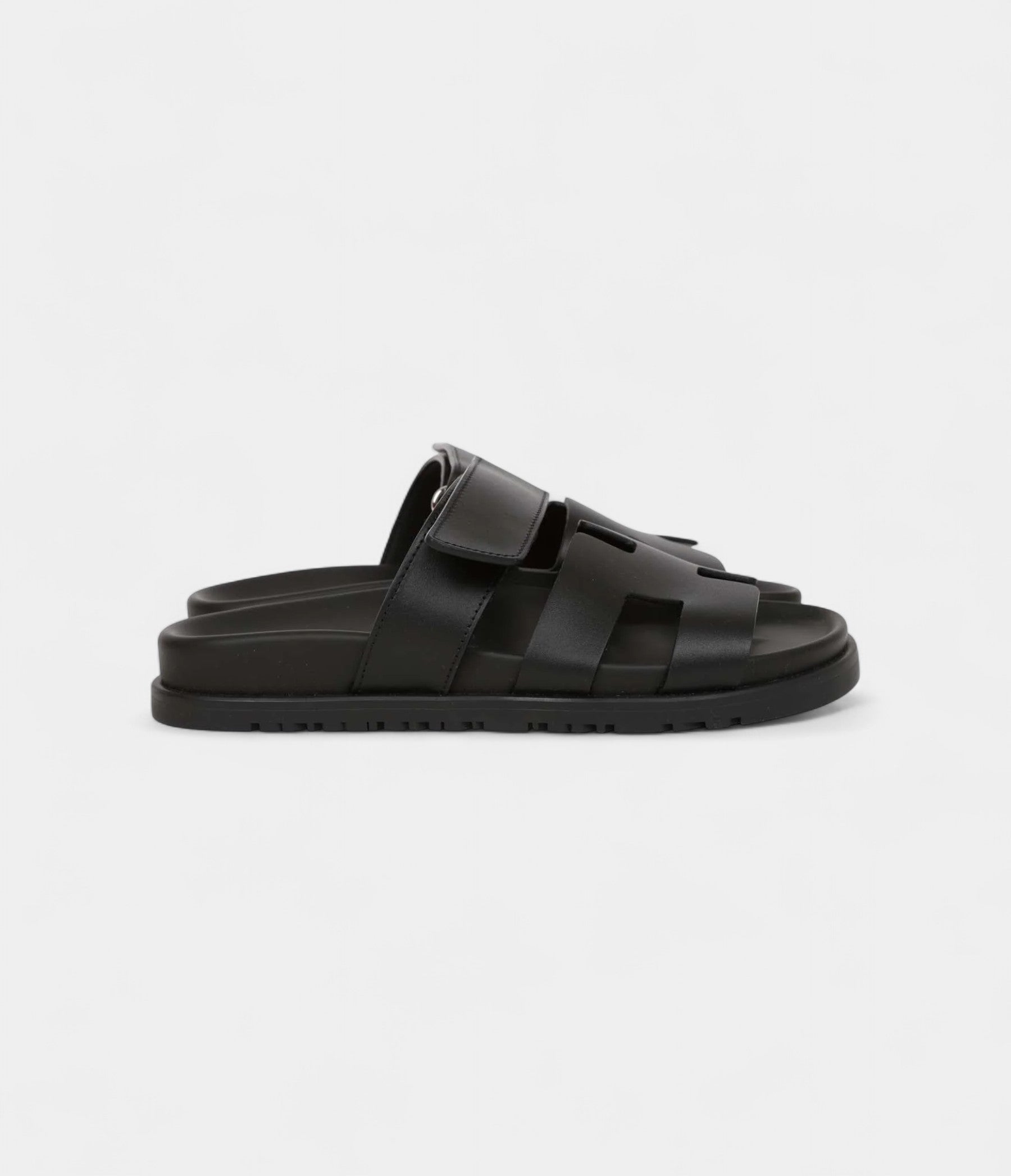 Hermès Chypre Techno Sandals Black Calfskin Palladium Hardware 35 EU