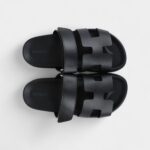 Hermès Chypre Techno Sandals Black Calfskin Palladium Hardware 36.5 EU