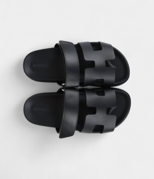 Hermès Chypre Techno Sandals Black Calfskin Palladium Hardware 36.5 EU