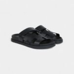 Hermès Chypre Techno Sandals Black Calfskin Palladium Hardware 36.5 EU