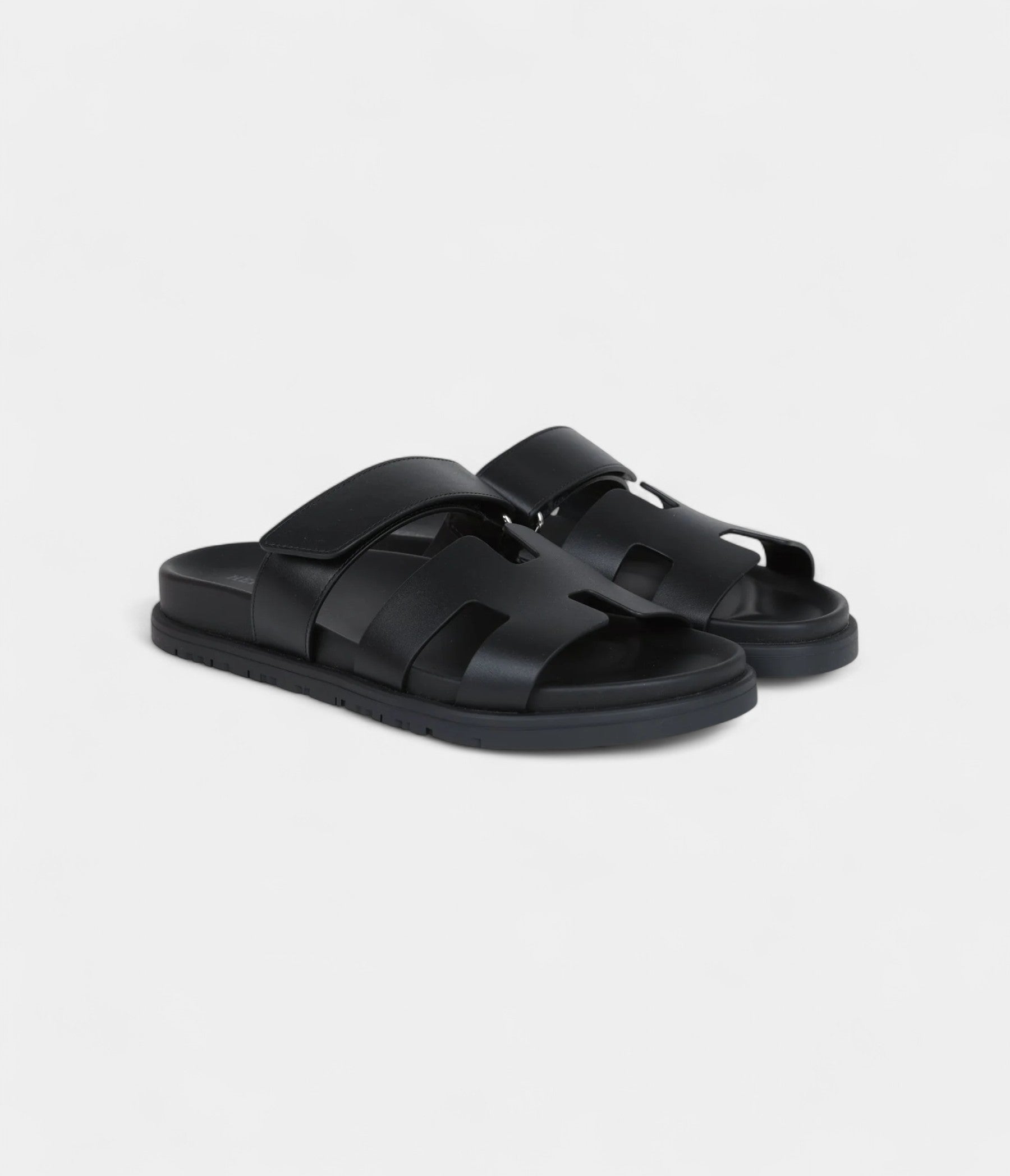 Hermès Chypre Techno Sandals Black Calfskin Palladium Hardware 36.5 EU
