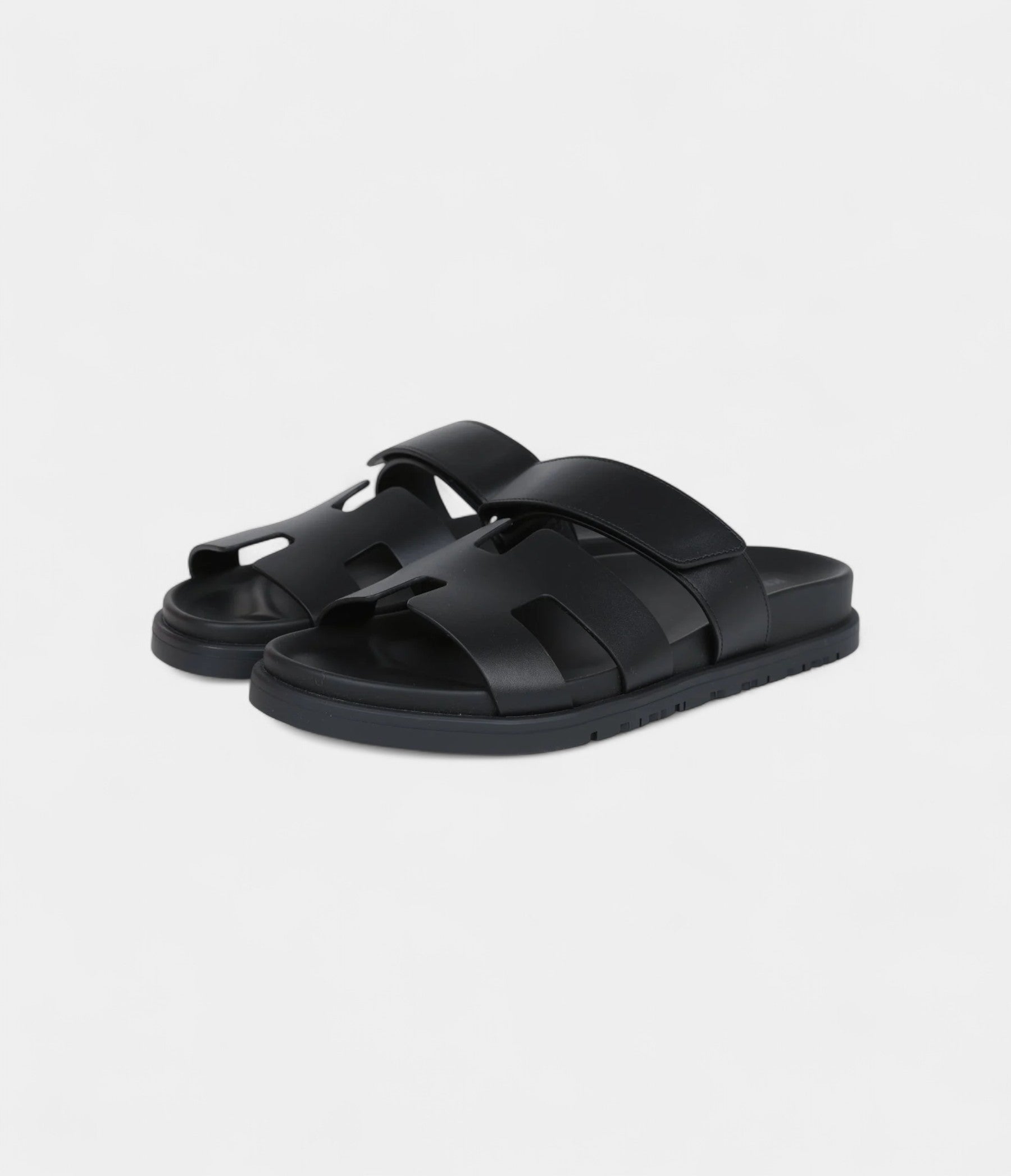Hermès Chypre Techno Sandals Black Calfskin Palladium Hardware 36.5 EU