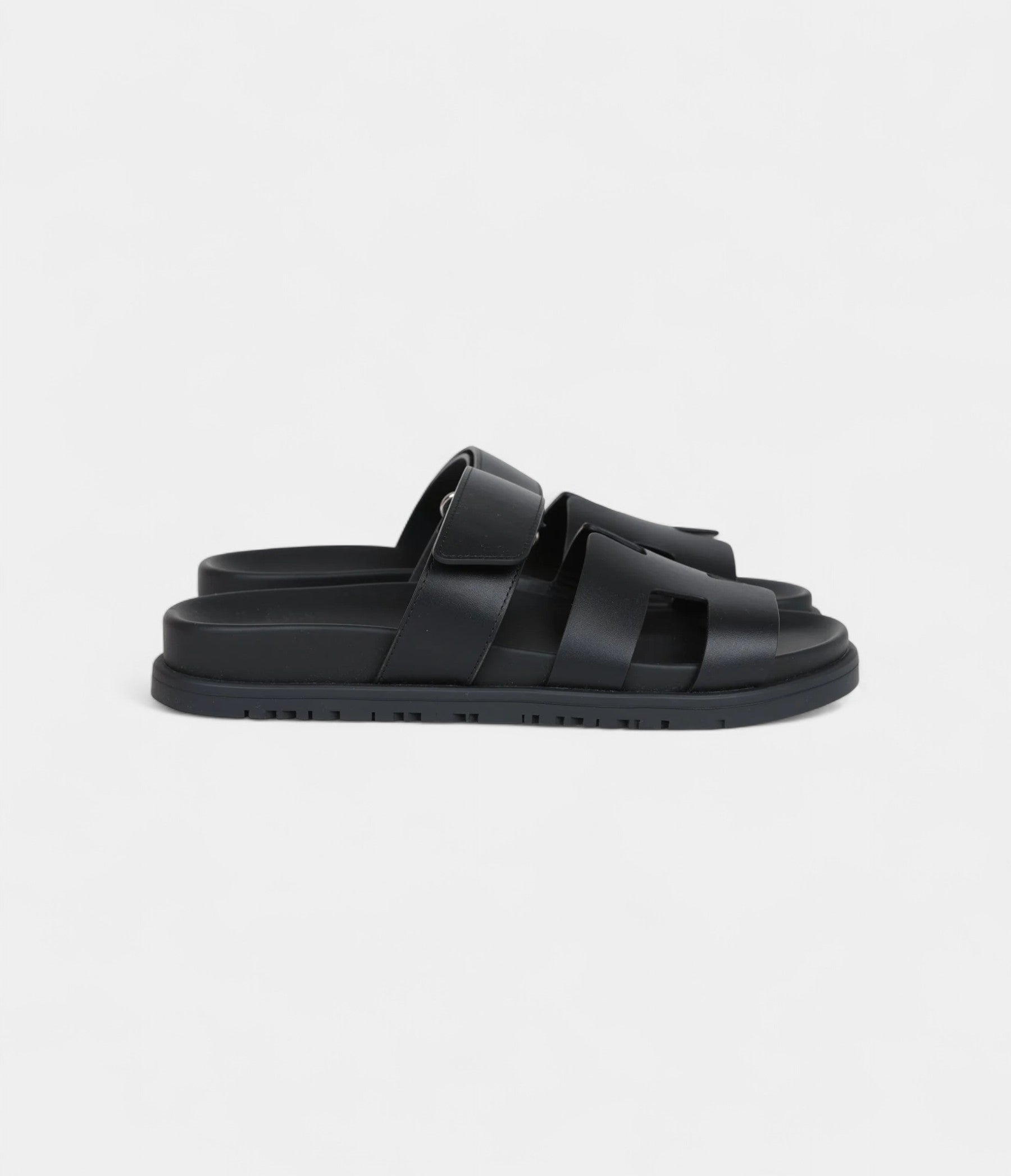 Hermès Chypre Techno Sandals Black Calfskin Palladium Hardware 36.5 EU