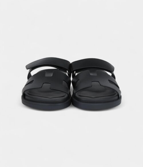 Hermès Chypre Techno Sandals Black Calfskin Palladium Hardware 36.5 EU