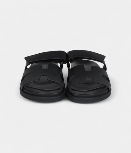 Hermès Chypre Techno Sandals Black Calfskin Palladium Hardware 38 EU