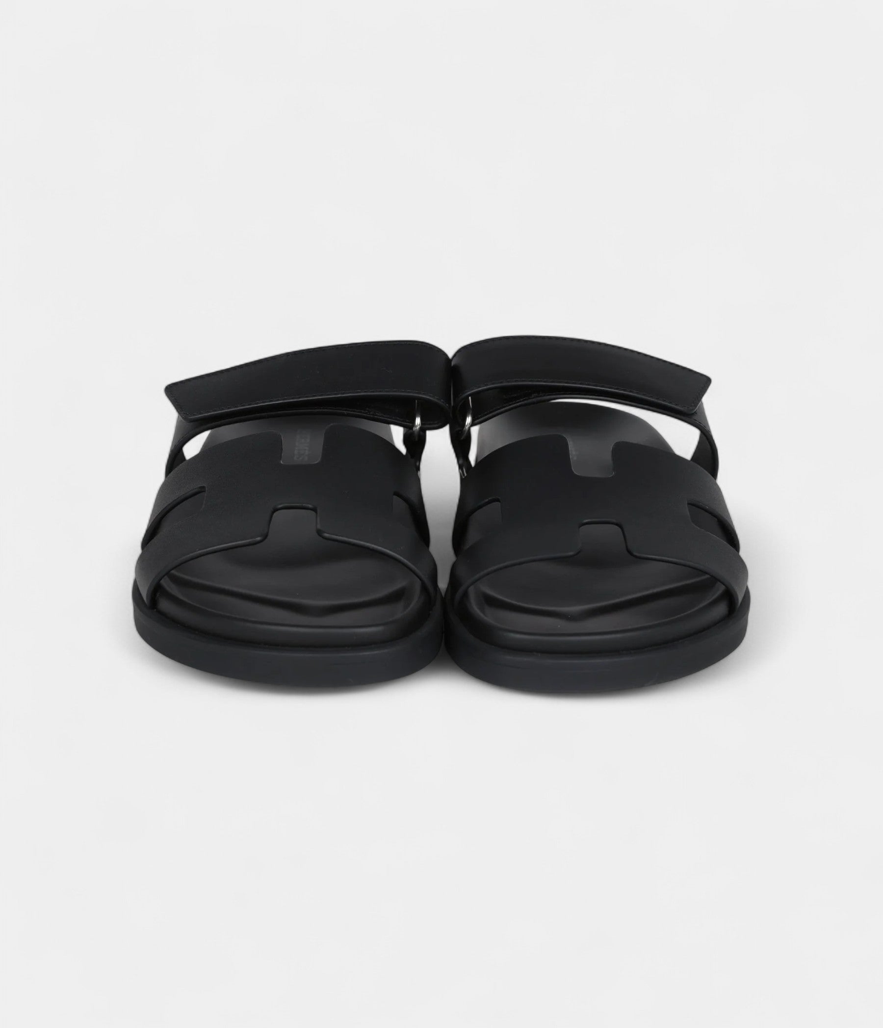 Hermès Chypre Techno Sandals Black Calfskin Palladium Hardware 38 EU