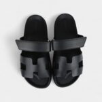 Hermès Chypre Techno Sandals Black Calfskin Palladium Hardware 37 EU