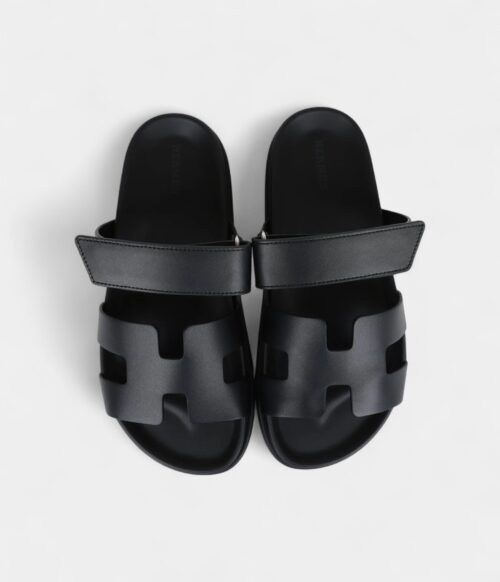 Hermès Chypre Techno Sandals Black Calfskin Palladium Hardware 37 EU