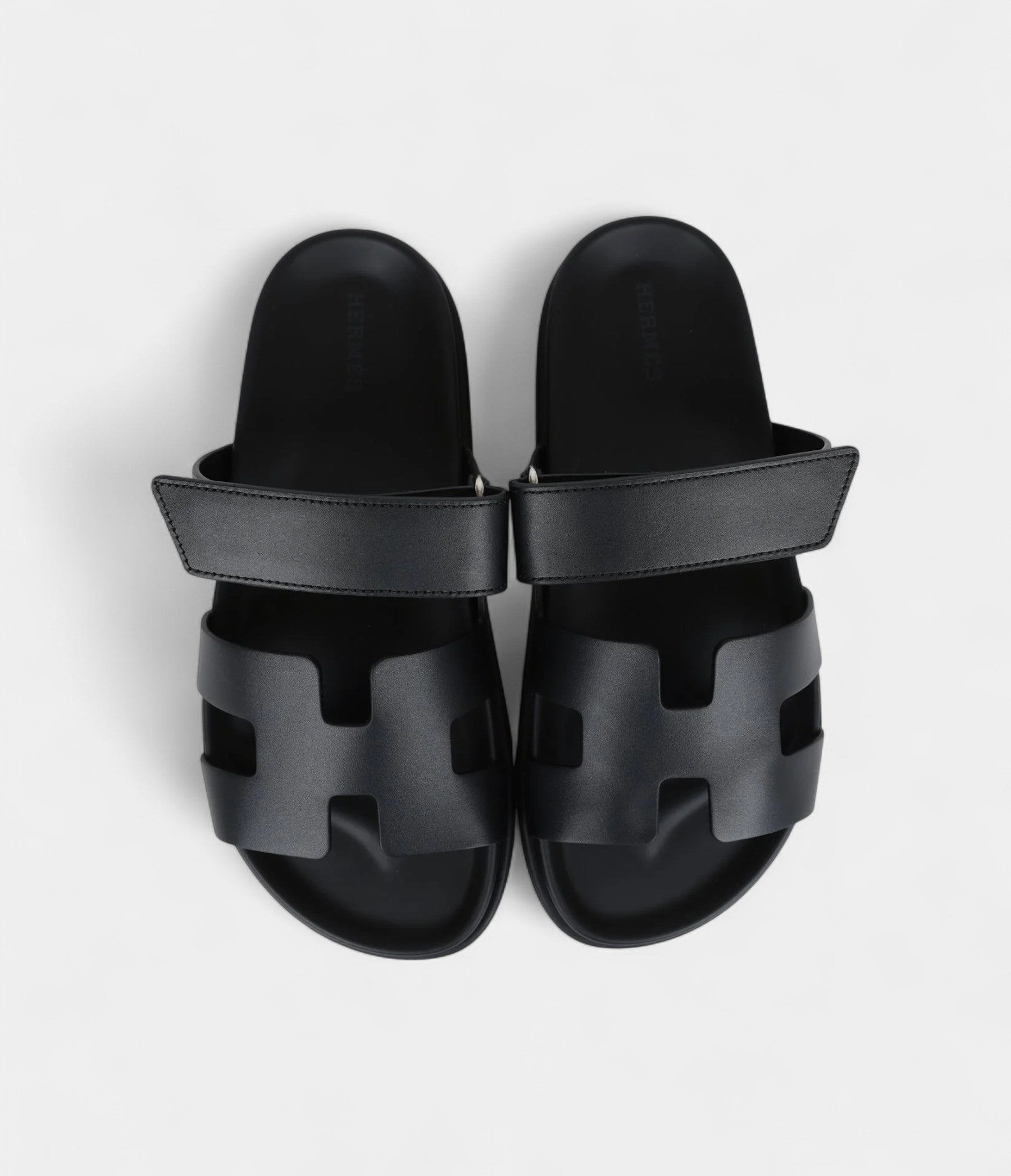 Hermès Chypre Techno Sandals Black Calfskin Palladium Hardware 37 EU