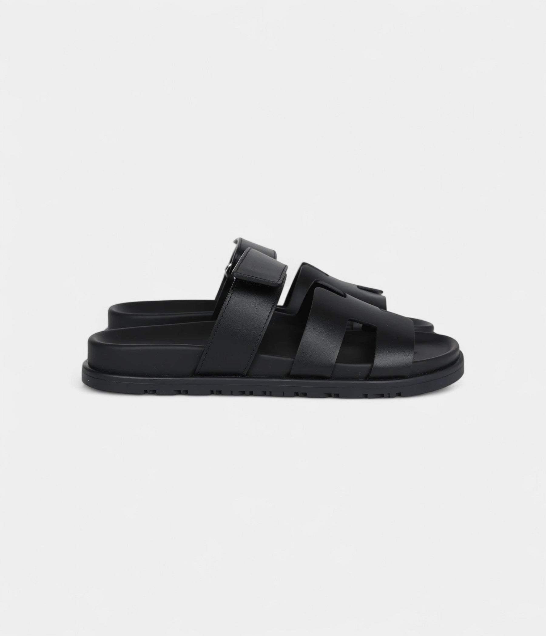 Hermès Chypre Techno Sandals Black Calfskin Palladium Hardware 37 EU