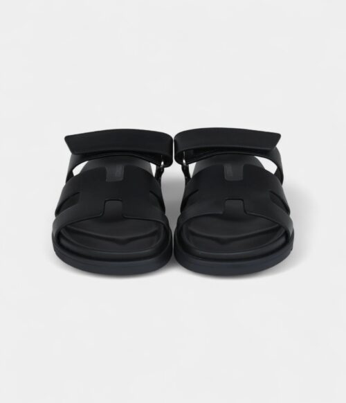Hermès Chypre Techno Sandals Black Calfskin Palladium Hardware 37 EU