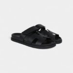 Hermès Chypre Techno Sandals Black Calfskin Palladium Hardware 38 EU