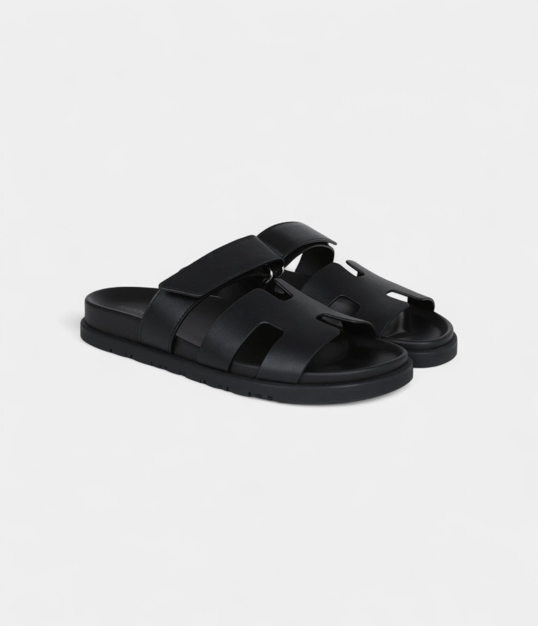 Hermès Chypre Techno Sandals Black Calfskin Palladium Hardware 38 EU