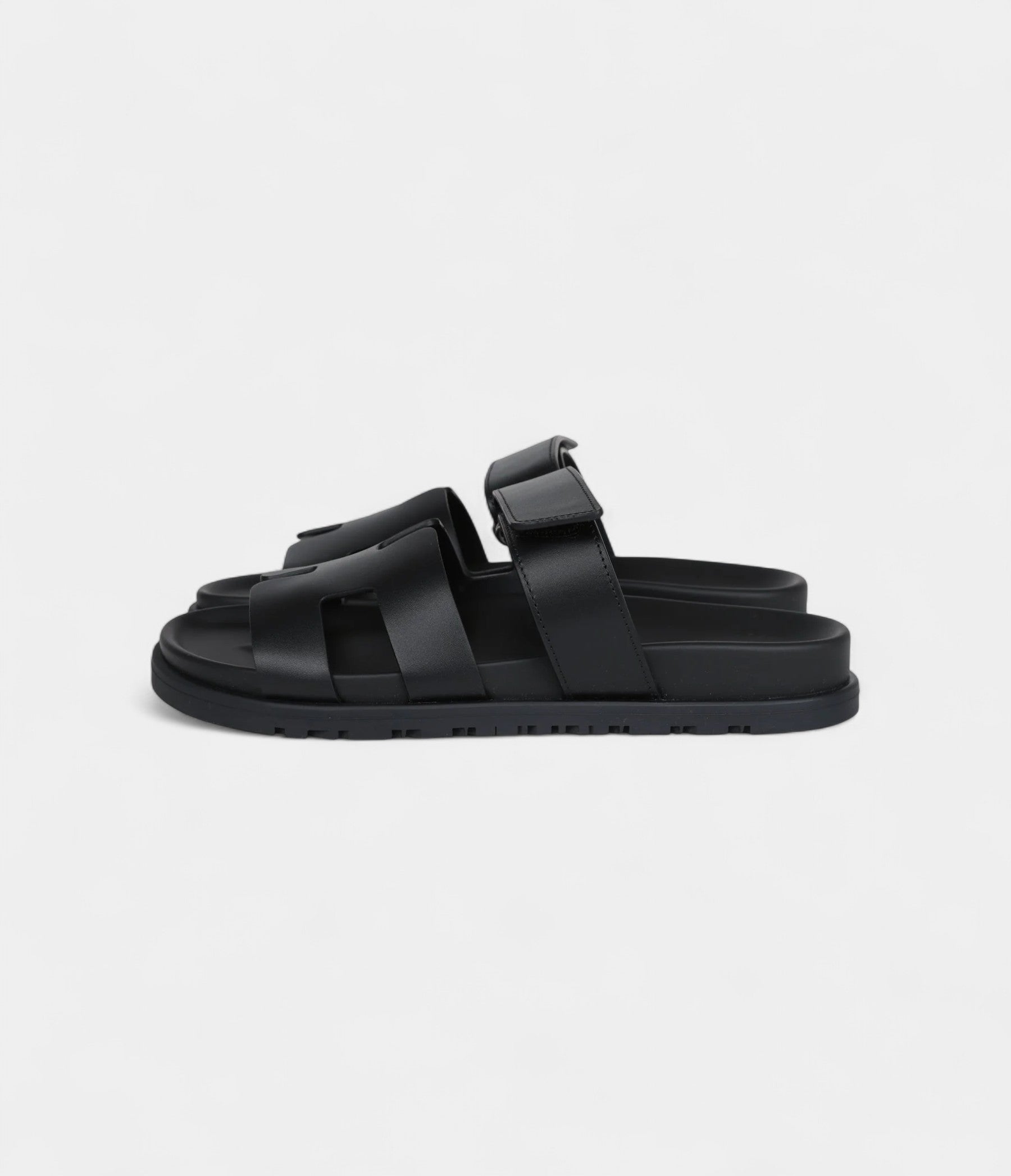 Hermès Chypre Techno Sandals Black Calfskin Palladium Hardware 37 EU