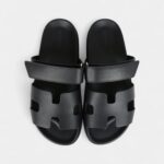 Hermès Chypre Techno Sandals Black Calfskin Palladium Hardware 38 EU