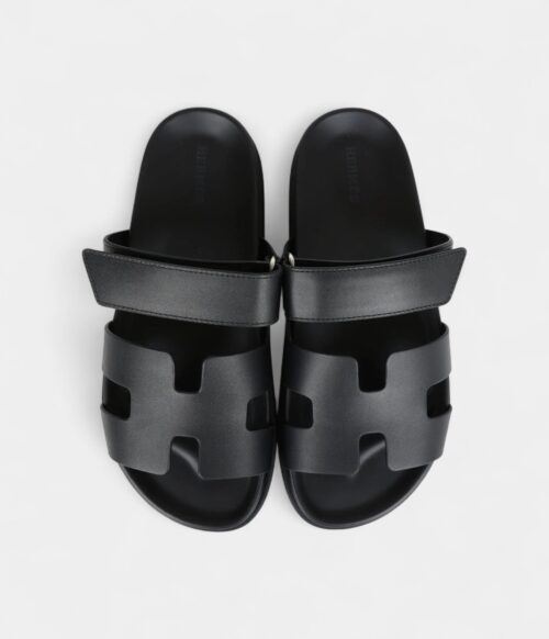 Hermès Chypre Techno Sandals Black Calfskin Palladium Hardware 38 EU