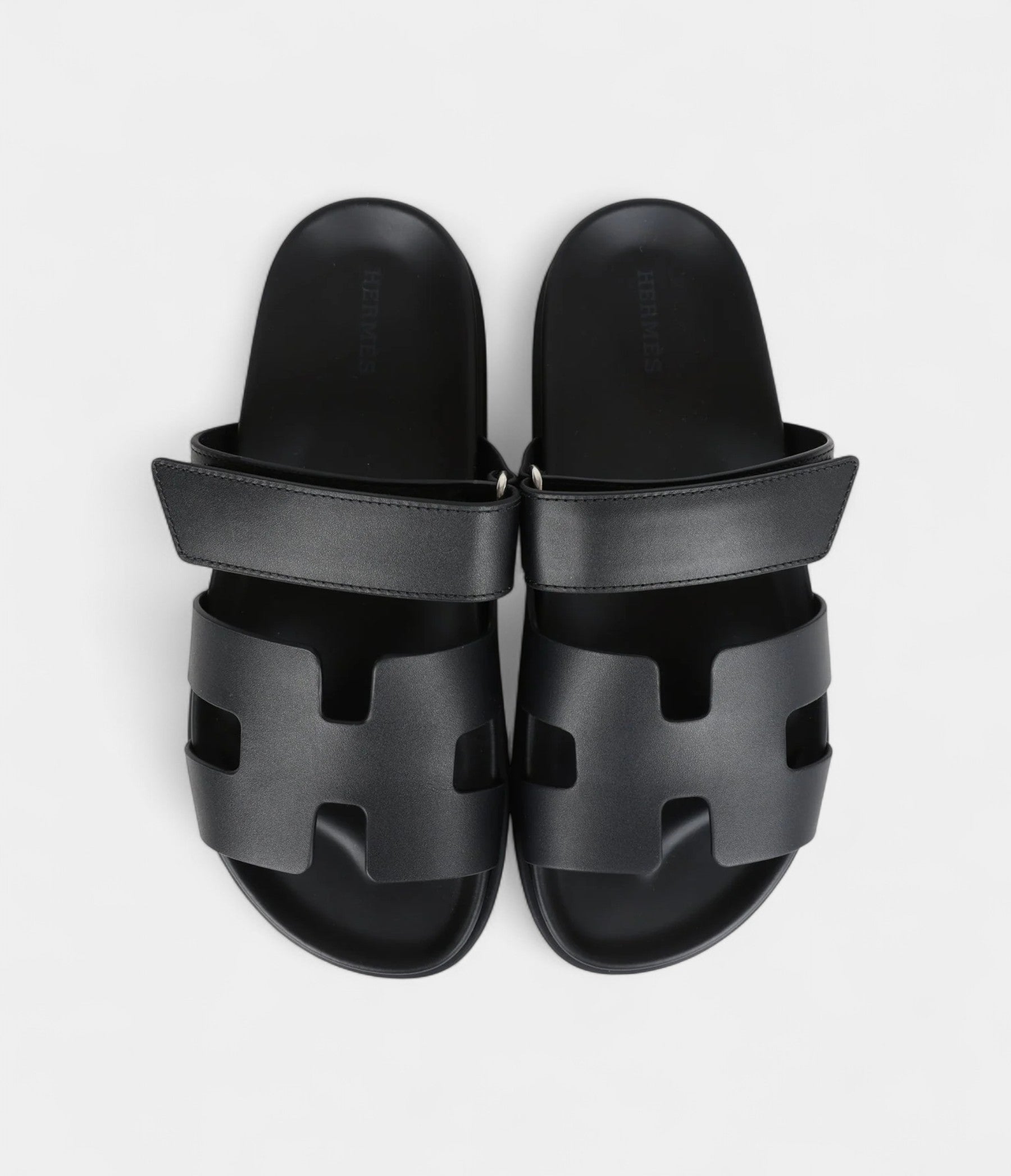 Hermès Chypre Techno Sandals Black Calfskin Palladium Hardware 38 EU