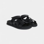 Hermès Chypre Techno Sandals Black Calfskin Palladium Hardware 37 EU