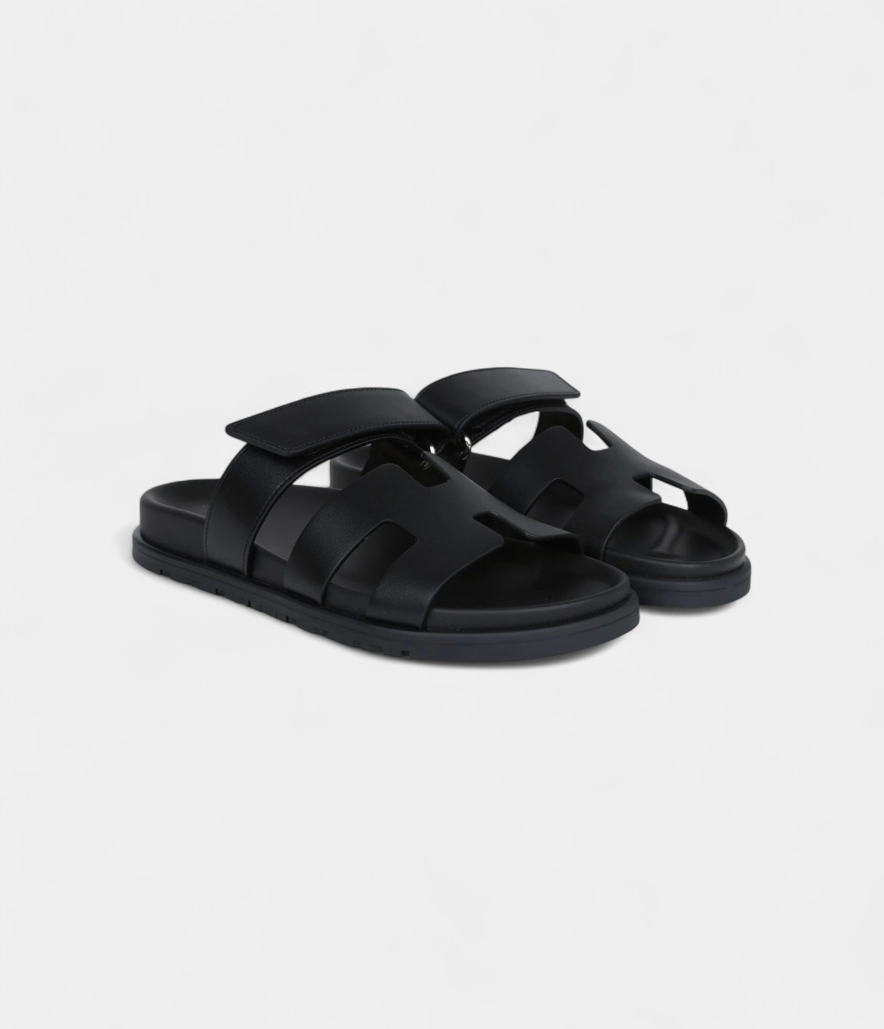 Hermès Chypre Techno Sandals Black Calfskin Palladium Hardware 37 EU