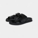 Hermès Chypre Techno Sandals Black Calfskin Palladium Hardware 38 EU