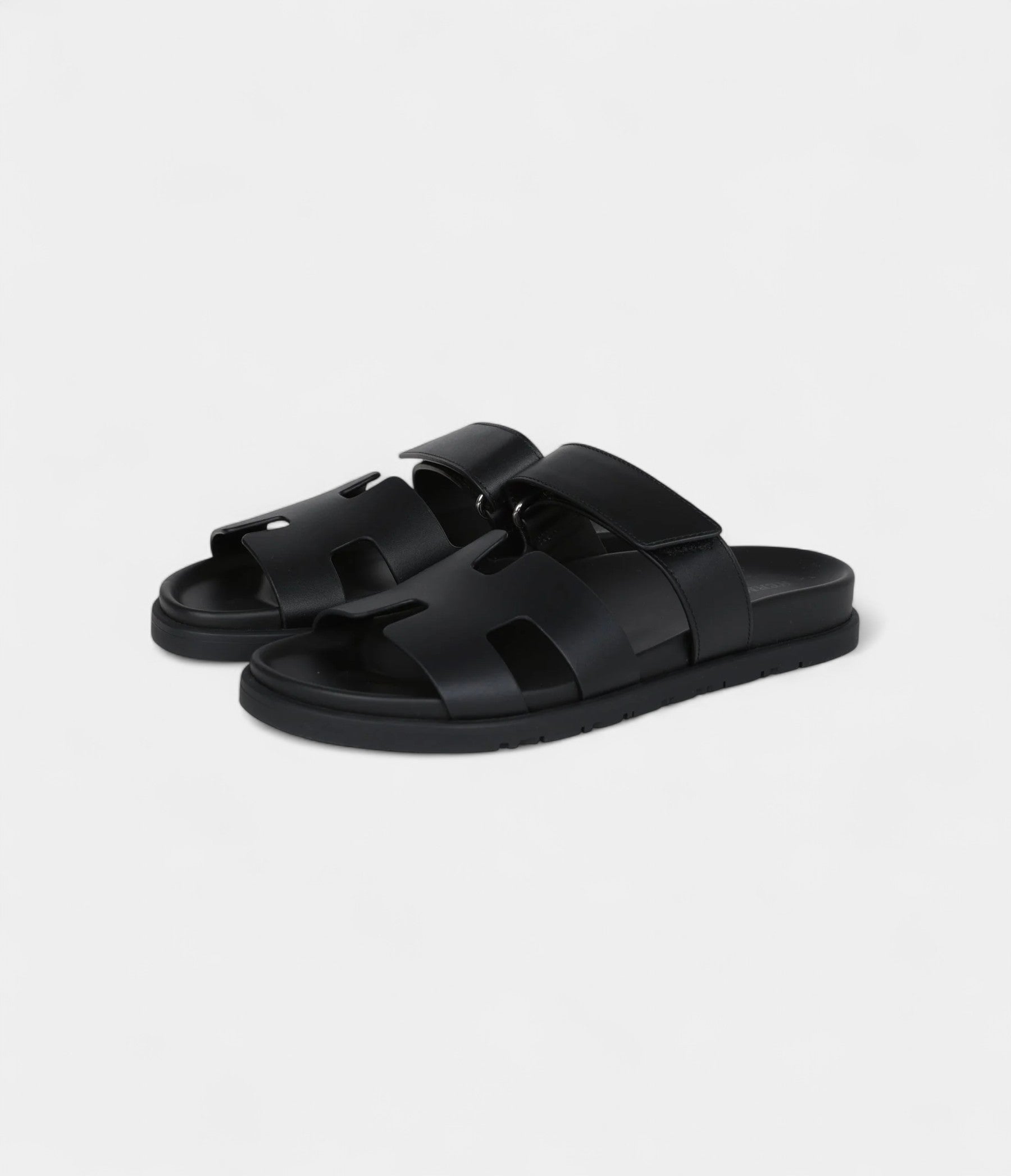 Hermès Chypre Techno Sandals Black Calfskin Palladium Hardware 38 EU